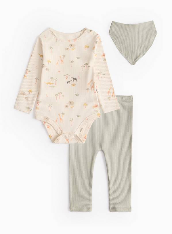 Animal Print Bodysuit, Leggings & Bib Set 12-18 months